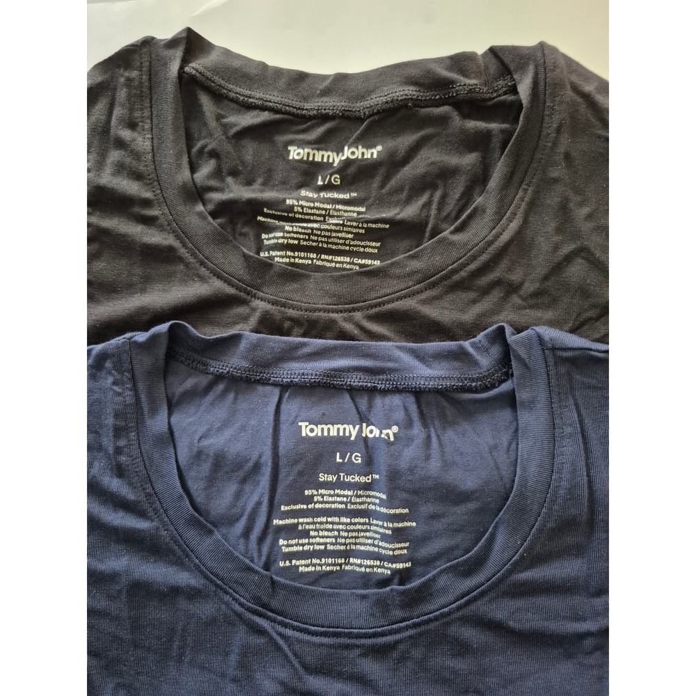 Tommy John Second Skin Modal Undershirt 2 Pack Mens Large Blue Black Stay Tucked